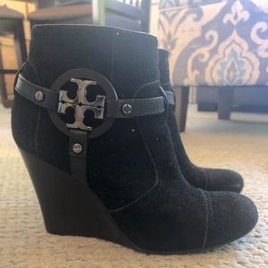 Black Suede Tory Burch wedge booties